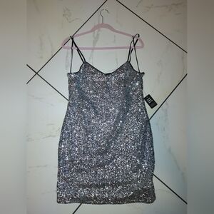 Express Silver Sequin Mini Dress
